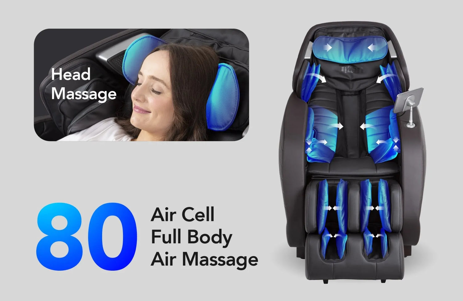 The Titan Jupiter Premium LE Massage Chair incorporates 80 airbags so that you can experience a full-coverage air massage.