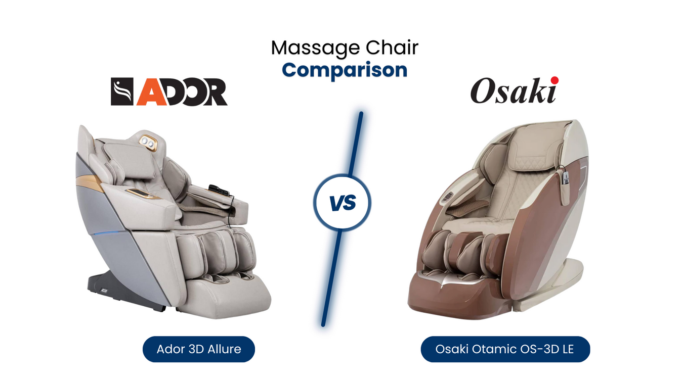 In this comprehensive Massage Chair Comparison, we'll compare the similarities and differences of the Ador Allure vs. Osaki Otamic LE.