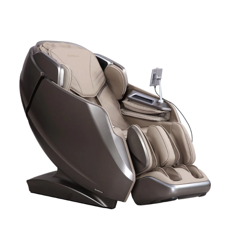 The AmaMedic Revive massage chair provides comprehensive coverage from the neck to the glutes, while zero gravity and heated rollers enhance relaxation.