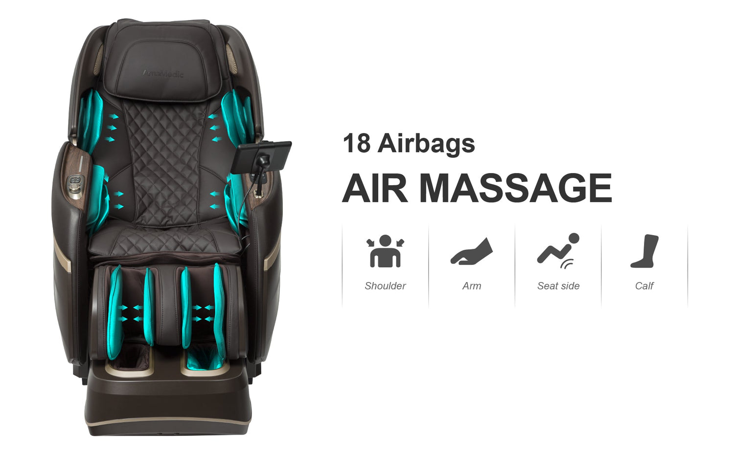 The Amamedic Hilux 4D Massage Chair offers 18 highly advanced airbags that cover more surface area with reliability.