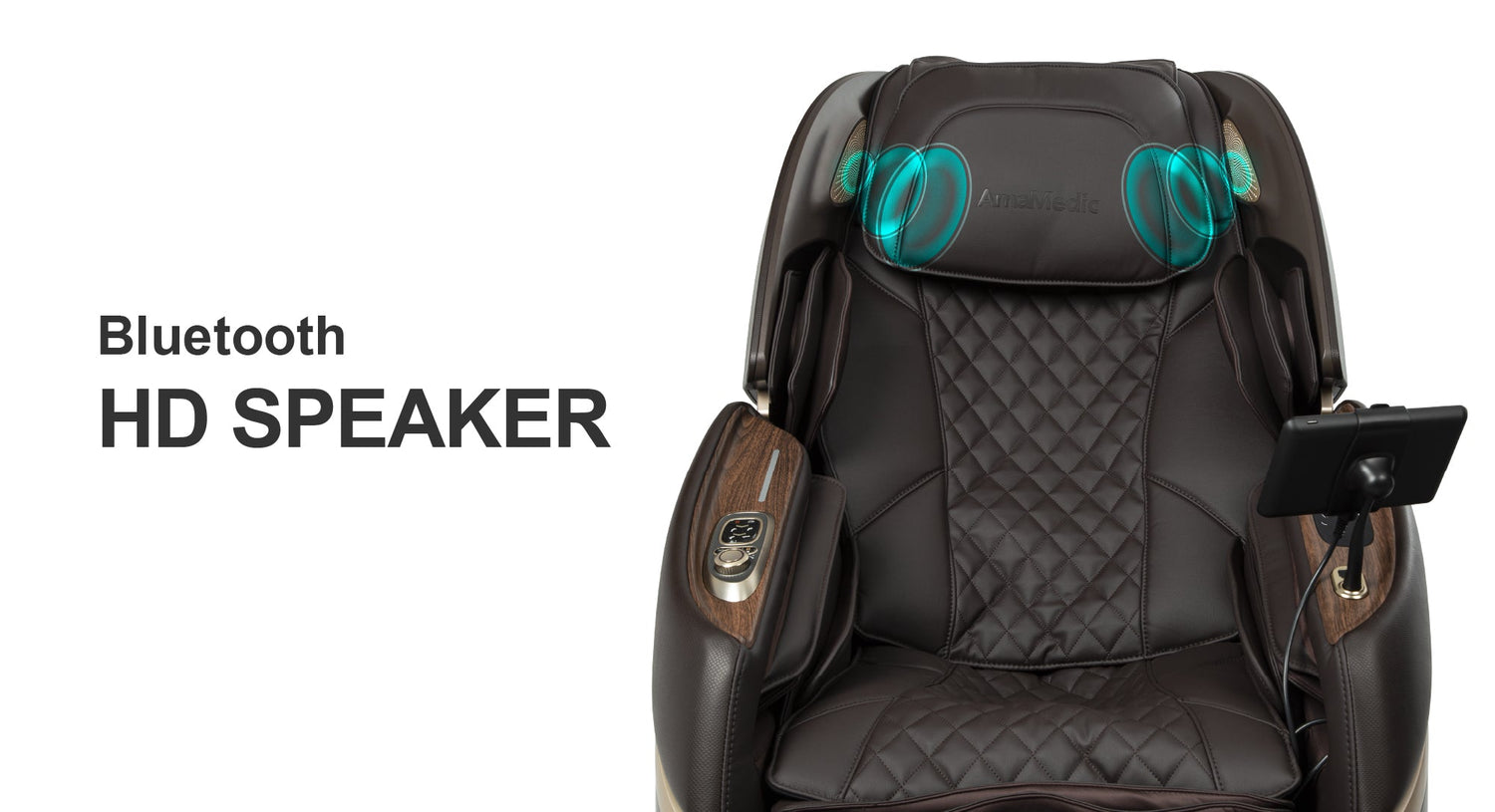 The Amamedic Hilux 4D Massage Chair has built-in Bluetooth HD speakers with amphitheater sound technology that enhances audio quality.