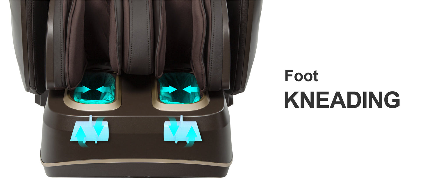 The Amamedic Hilux 4D Massage Chair offers foot kneading with spinning reflexology rollers underneath the feet.
