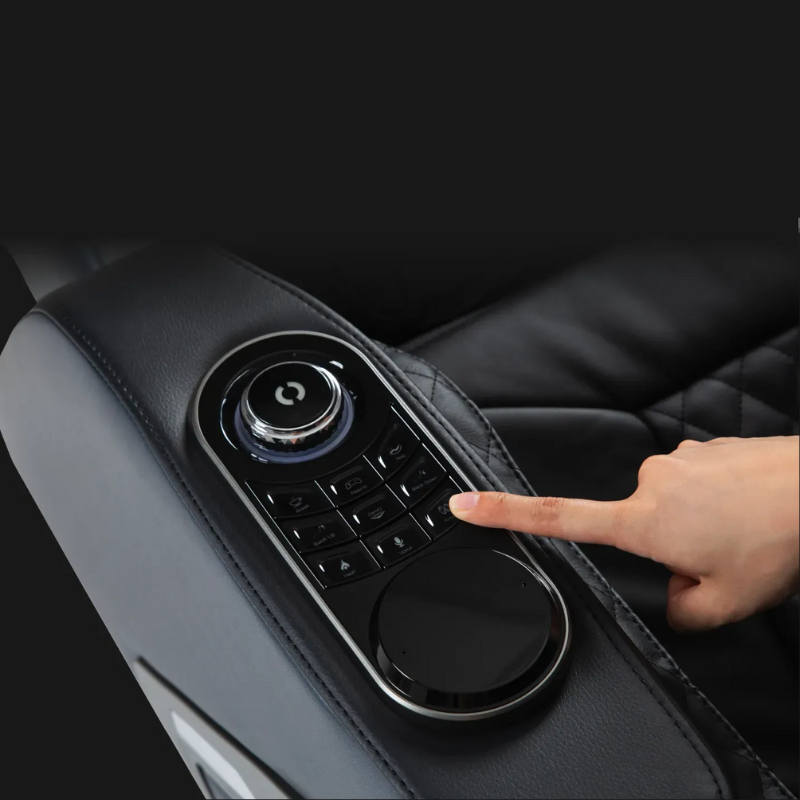 The convenient side panel of the Osaki 4D Bravo Duo Massage Chair, featuring easy-access controls for adjusting massage settings without interrupting relaxation.