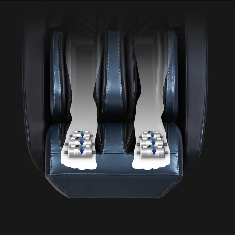 The specialized foot rollers of the Osaki 4D Bravo Duo Massage Chair, designed to provide targeted reflexology massage for the soles of the feet, enhancing relaxation and tension relief.
