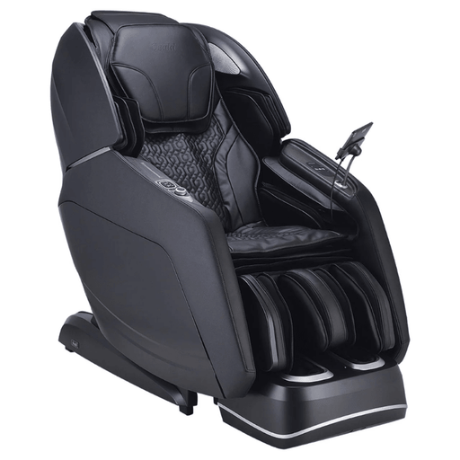 Osaki 4D Manhattan Duo Mech Massage Chair in black, showcasing a sleek, luxurious design with smooth leather upholstery and advanced 4D massage technology.