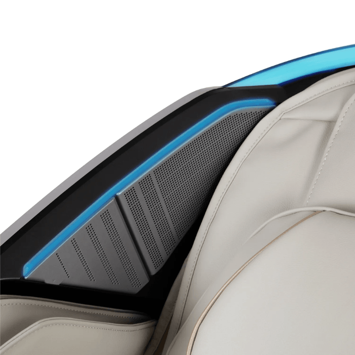 An image featuring the Bluetooth speakers of the Osaki Grand Duo 4D massage chair, designed to provide high-quality sound for an immersive relaxation experience. The speakers are integrated into the chair's structure, allowing users to connect their devices wirelessly and enjoy music or audio while receiving a massage.