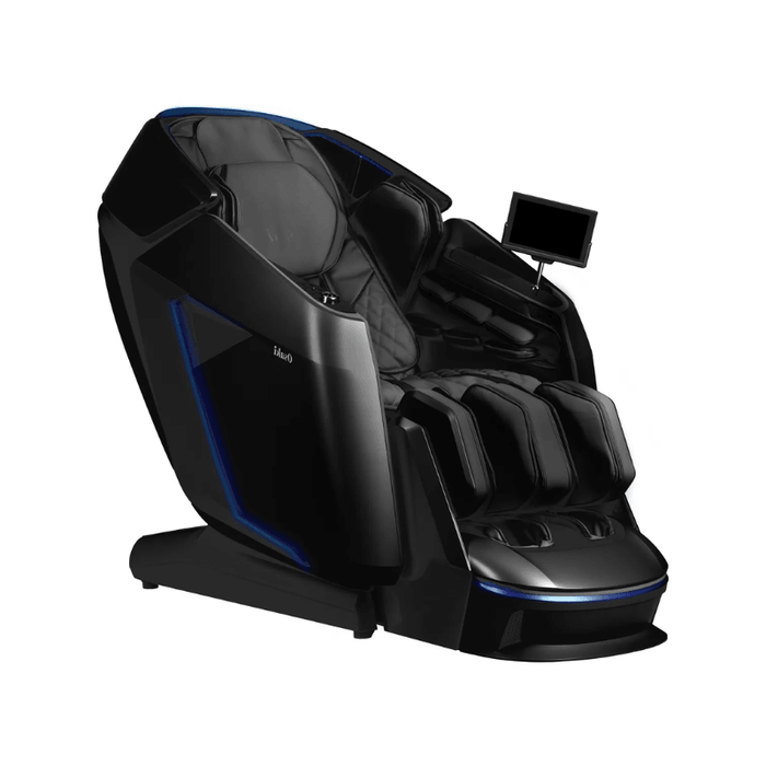 An image of the Osaki Grand Duo 4D massage chair in black, showcasing its elegant and modern design that enhances any living space. The chair features luxurious upholstery and advanced massage technology, positioned to illustrate its ergonomic shape and sophisticated aesthetics.