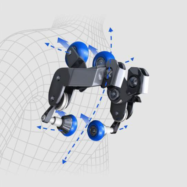 Image showcasing the 3D massage rollers of the Osaki Admiral II open box floor model massage chair, highlighting their ability to move in multiple dimensions to provide a deep and customizable massage experience that mimics the hands of a professional therapist, targeting specific pressure points along the back and shoulders.