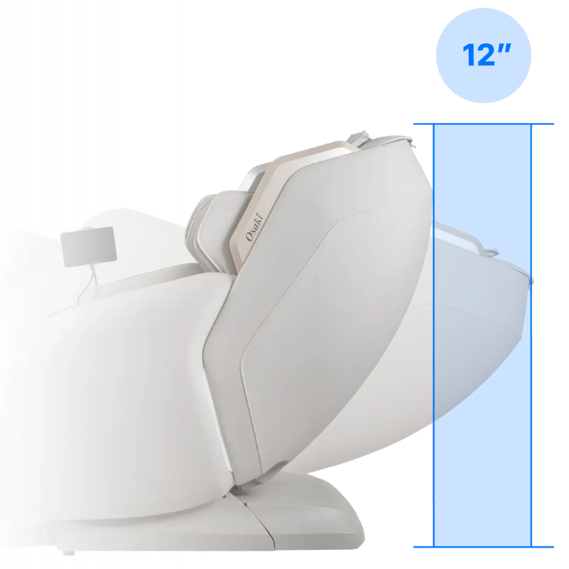 Space Saving Technology of the Osaki Atlas XL, allowing the chair to fully recline with just 12 inches of clearance from the wall for efficient use of space.