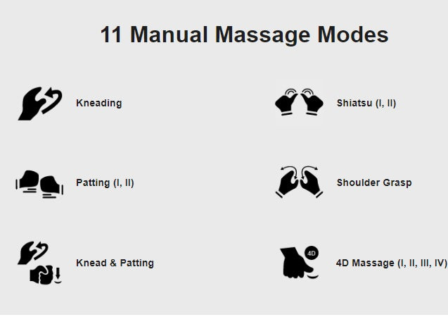 enjoy the eleven manual massage modes of The Osaki 3D and 4D Avalon Massage Chair 