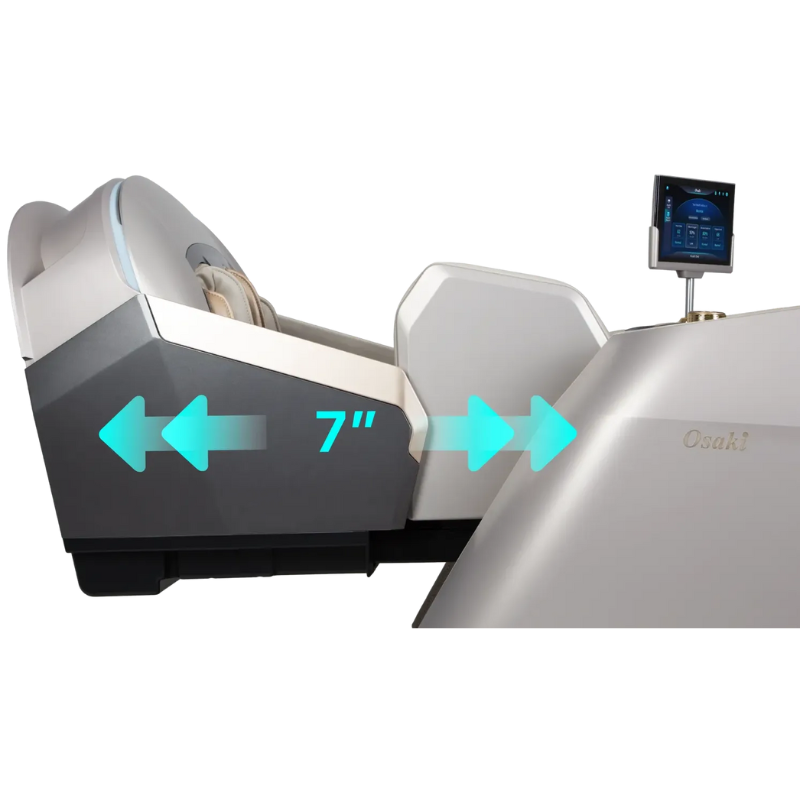 An image depicting the Auto Extension Footrest of the Osaki Grand Duo 4D massage chair, showcasing its ability to automatically adjust in length to accommodate users of various heights for optimal comfort.