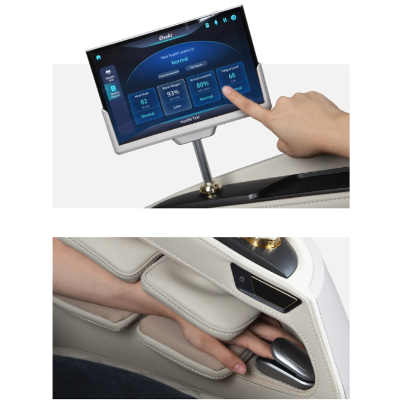 An image illustrating the Intelligent AI Health Detection feature of the Osaki Grand Duo 4D massage chair, showcasing its ability to assess user health metrics and adjust massage settings accordingly for a personalized experience.