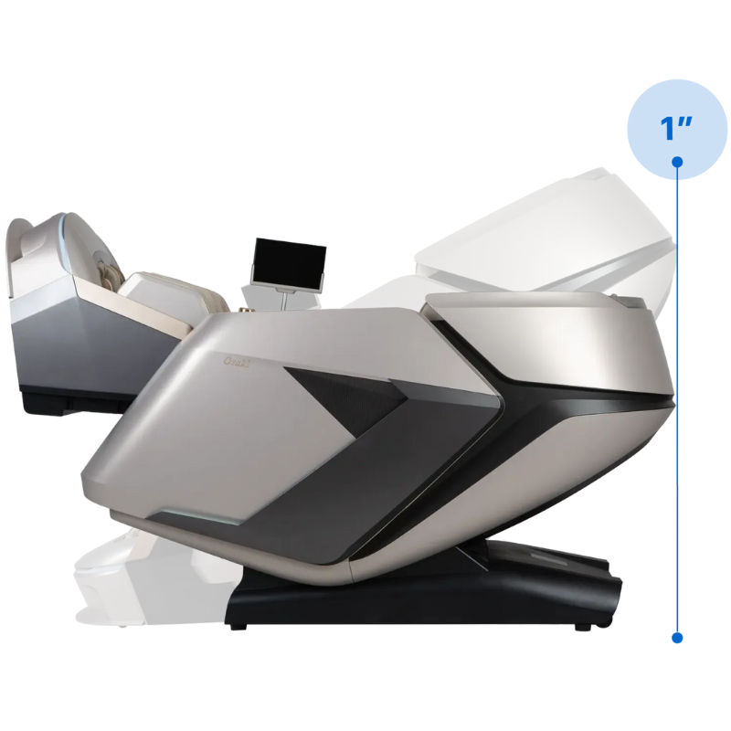 An image illustrating the Zero Gravity Reclining Micro-Space Saving Technology of the Osaki Grand Duo 4D massage chair, showcasing its ability to recline into a zero-gravity position that evenly distributes weight for maximum comfort and support.