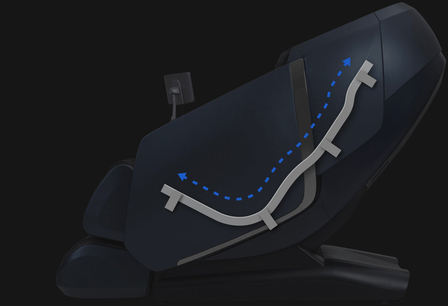 The Osaki OS-Highpointe 4D Massage Chair has an SL-Track that allows rollers to travel the curvature of the spine.