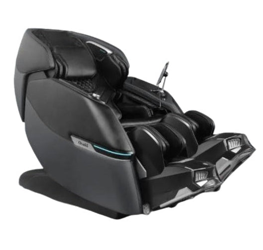 Osaki Trion Flex Duo 4D+3D Massage Chair in sleek black, showcasing its ergonomic design, full-body massage capabilities, and integrated walking technology for a dynamic and therapeutic experience.