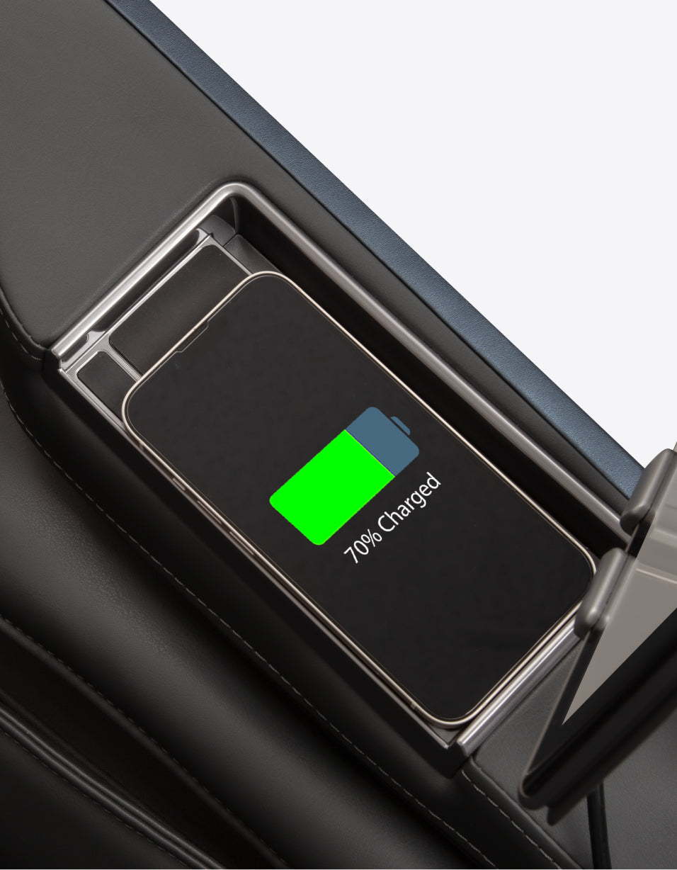 The Osaki OS-Highpointe 4D Massage Chair has wireless charging that restores your smartphone to 100% while you rejuvenate.