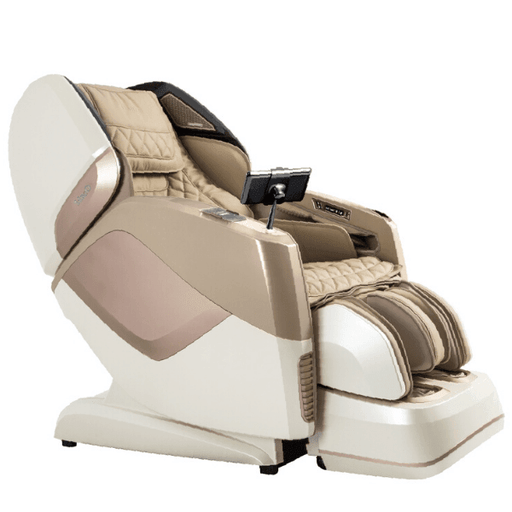 The Osaki OS-4D Pro Maestro LE massage chair has 4D rollers, L-Track, a touchscreen tablet, calf kneading, & comes in taupe.