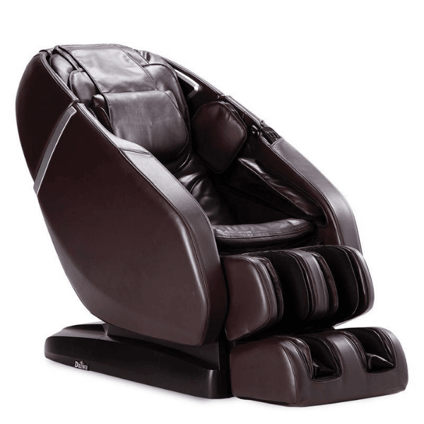 The Daiwa Majesty Massage Chair comes with therapeutic 2D rollers, air compression therapy, and is available in sleek brown.