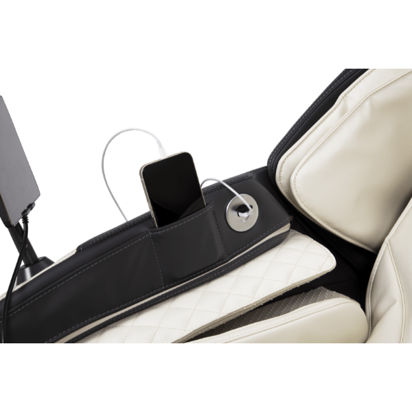 The Titan 4D Fleetwood 2.0 Massage Chair has a convenient USB charging port and a pocket to store your device as it charges. 