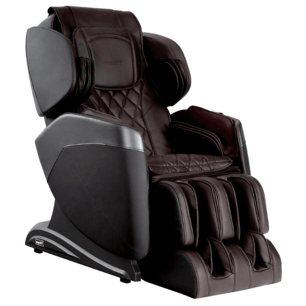 The Titan Optimus 3D massage chair comes with 3D rollers for deep tissue massage, air compression, and is available in brown.