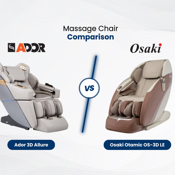 Learn about the differences and similarities between the Ador 3D Allure and the Osaki OS-3D Otamic LE Massage Chairs. 
