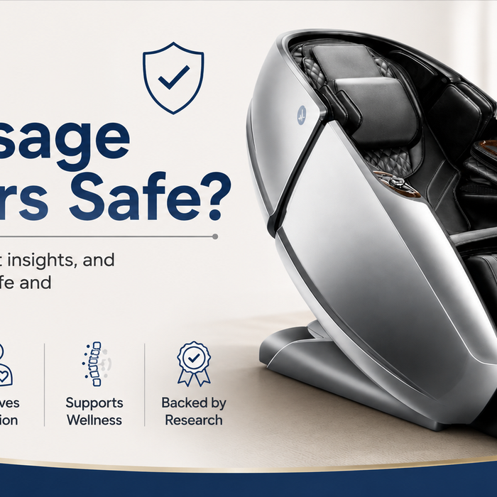Premium massage chair with the article title "Are Massage Chairs Safe?" discussing the safety and benefits of massage chair use.