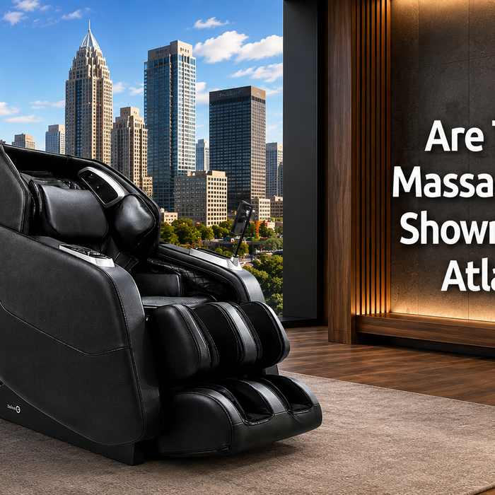 Interior of The Modern Back's Atlanta massage chair showroom featuring premium Daiwa massage chairs available for in-person demonstrations.