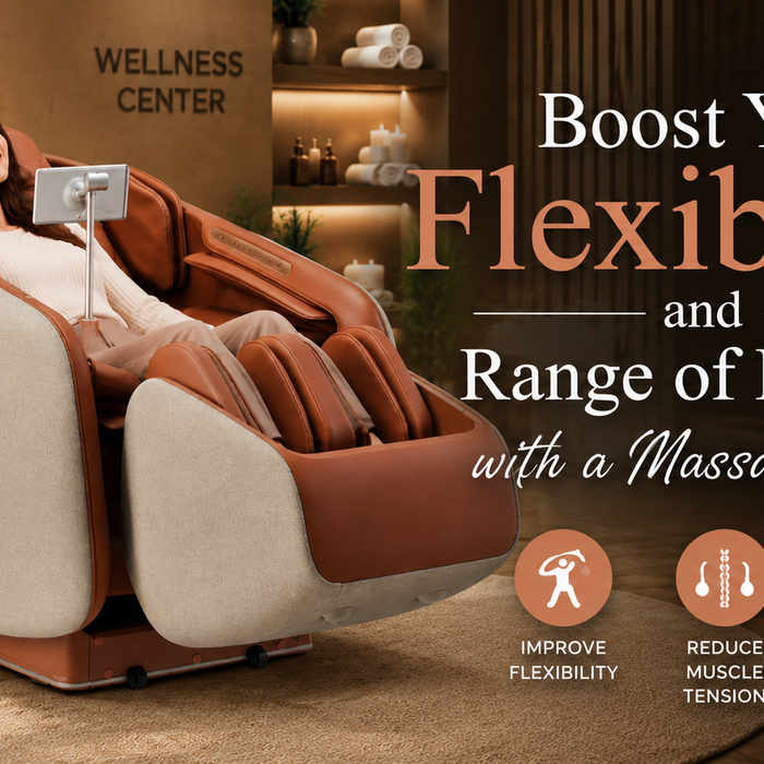 Ceragem Pause M10 stretch massage chair in a spa-inspired wellness center promoting improved flexibility, muscle relaxation, and range of motion.