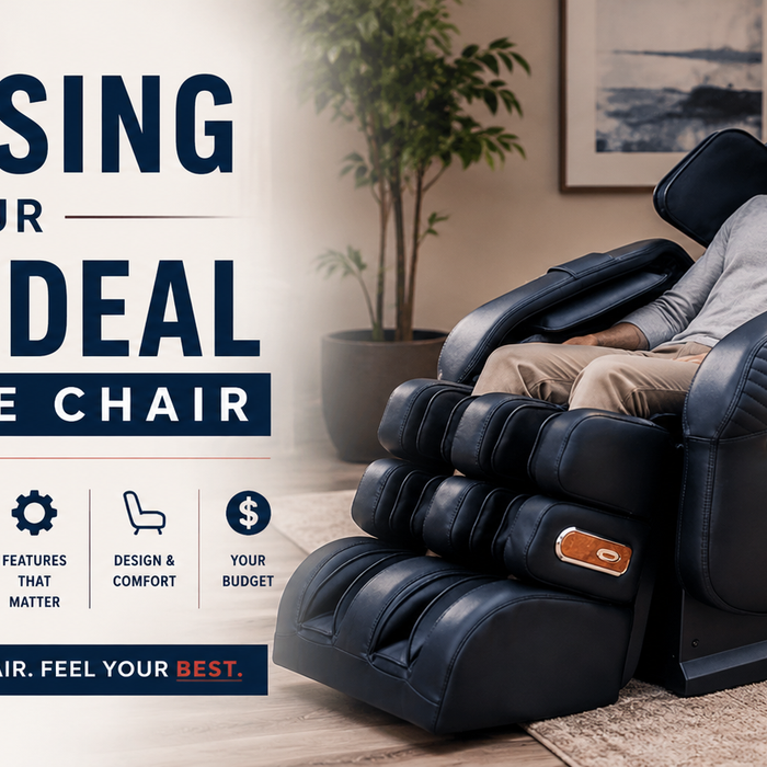 Man relaxing in a luxury massage chair, representing how to choose the most ideal massage chair for comfort, recovery, and overall wellness.