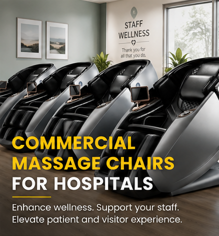 Daiwa Supreme Hybrid massage chairs in a hospital break room promoting healthcare staff wellness, comfort, and workplace relaxation.
