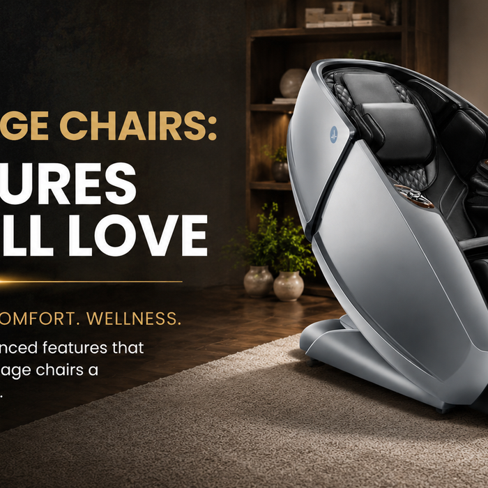 Daiwa Supreme Hybrid X massage chair in a modern living room with the headline "Daiwa Massage Chairs: Features You'll Love" for an article about premium massage chair technology and wellness features.