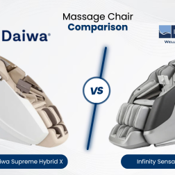 Discover the key differences between the Daiwa Supreme Hybrid X and Infinity Sensation massage chairs, from deep tissue massage capabilities to luxury comfort features and advanced recovery programs.