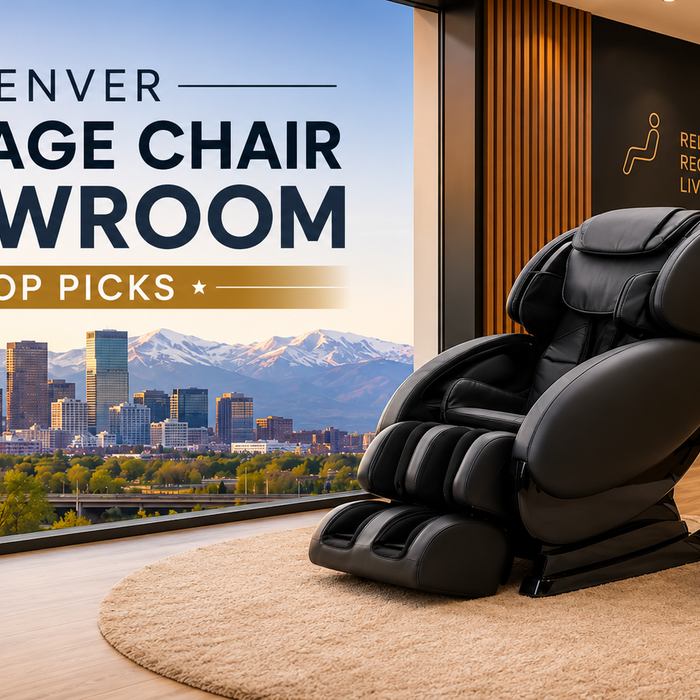 Denver Massage Chair Showroom with top Daiwa luxury massage chairs, including the Supreme Hybrid X, Relax2Zero, and Hubble Plus.