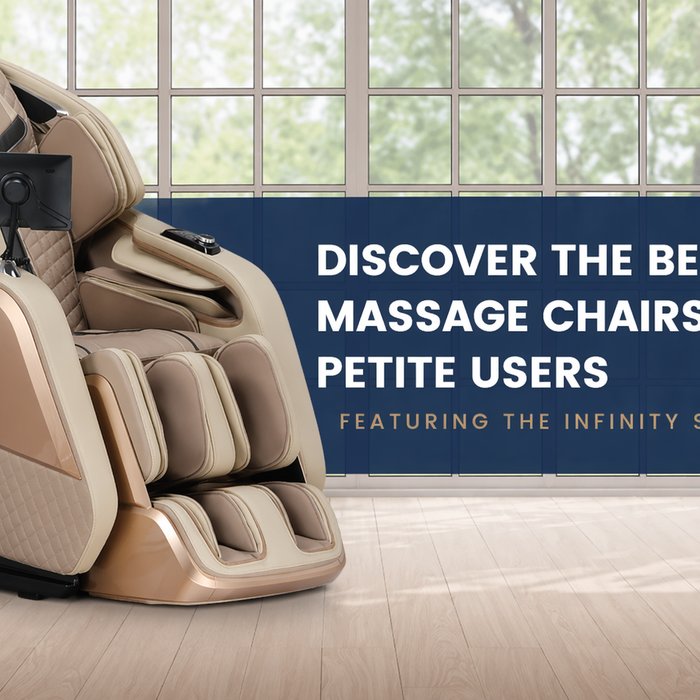 Taupe Infinity Sovana massage chair designed for petite users in a modern home