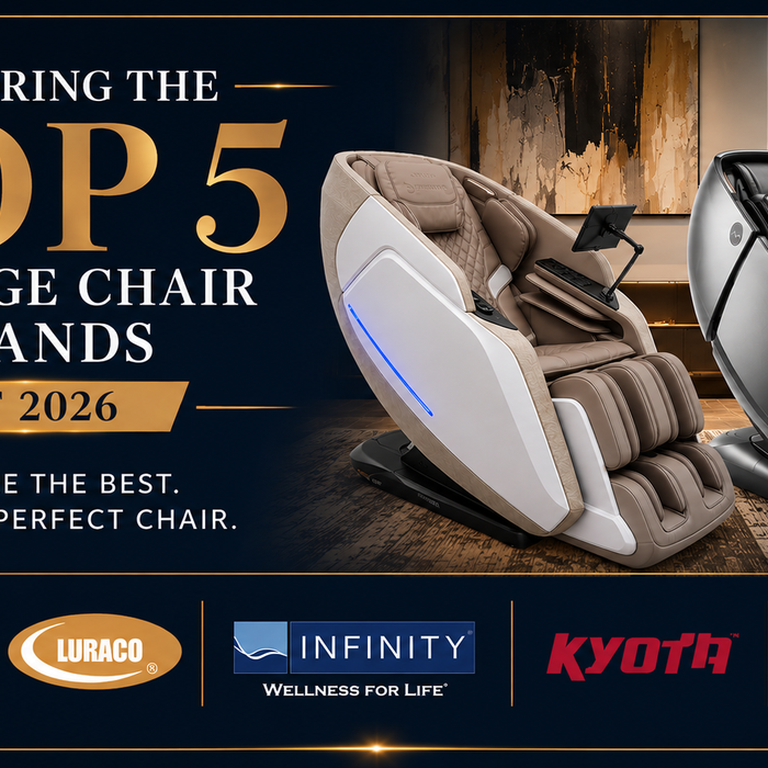 Top 5 massage chair brands of 2026 featuring Daiwa, Luraco, Infinity, Kyota, and Ceragem massage chairs.