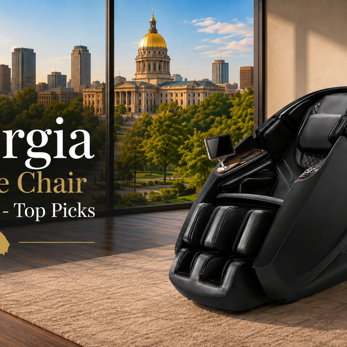 Interior of The Modern Back's Atlanta showroom featuring top-rated Daiwa massage chairs available in Georgia.