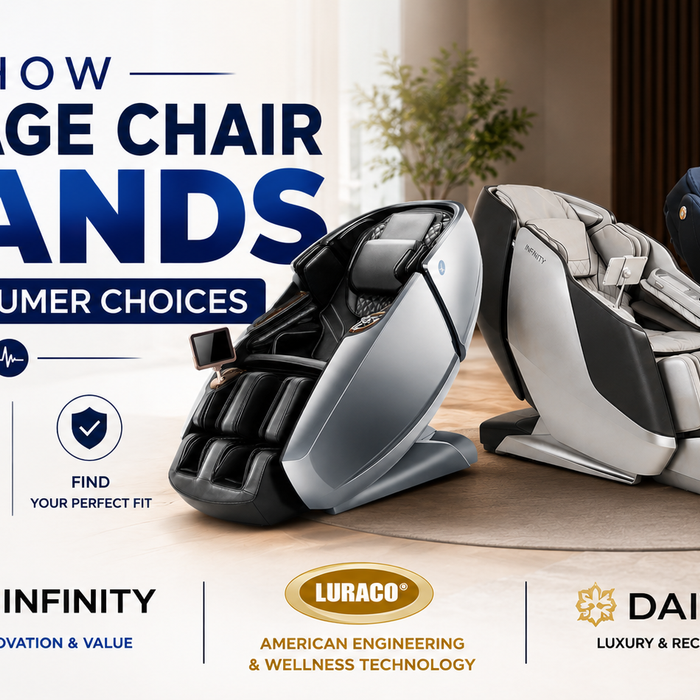 Infinity, Luraco, and Daiwa massage chairs featured in a massage chair brand comparison article.