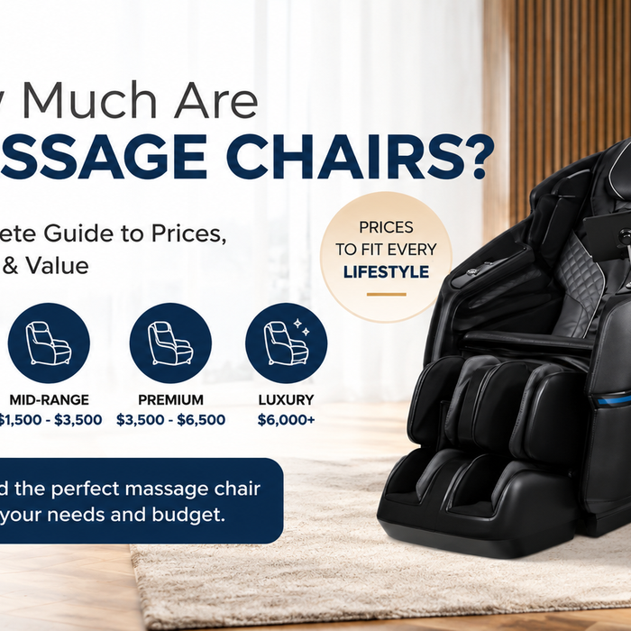 How Much Are Massage Chairs guide featuring a luxury massage chair and price ranges from budget to premium models.