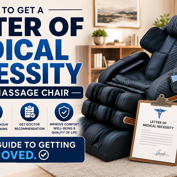 Massage chair and letter of medical necessity form featured in a guide about obtaining medical approval for a massage chair.