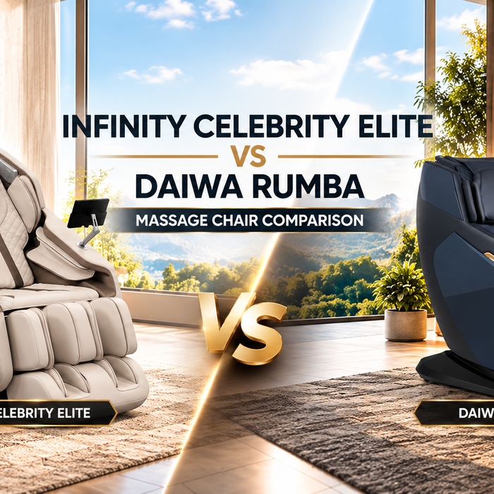 See how the Infinity Celebrity Elite Massage Chair compares with the Daiwa Rumba in massage technology, features, comfort, and value.