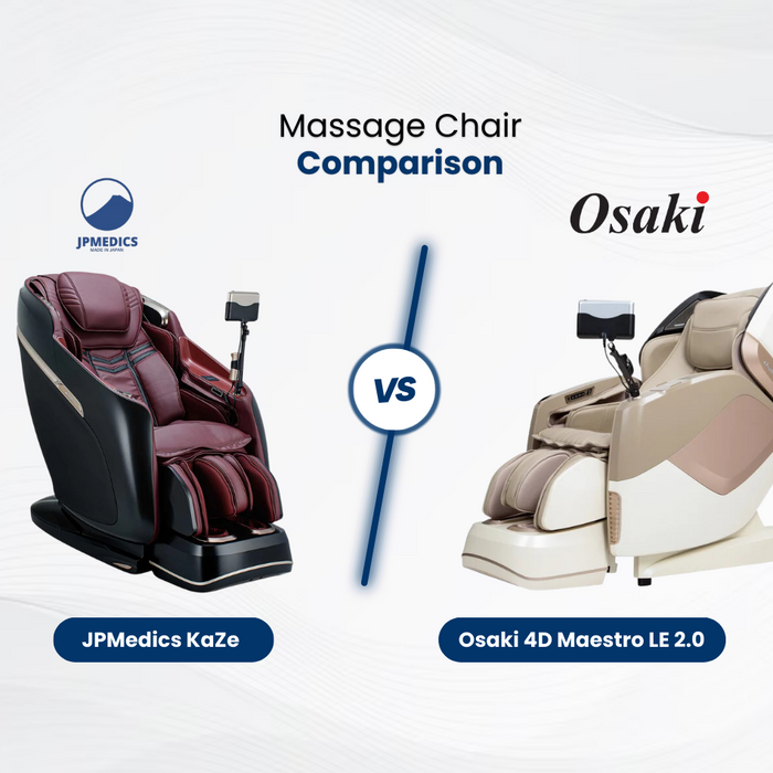 In this article, we’ll compare the similarities and differences between the JPMedics KaZe vs. Osaki 4D Maestro LE 2.0 massage chairs. 