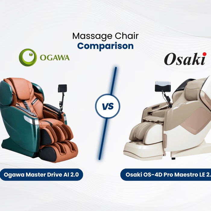 Learn about the differences and similarities between the Ogawa Master Drive AI 2.0 and the Osaki 4D Maestro LE 2.0 Massage Chairs.