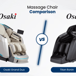 The Osaki Grand Duo prioritizes accessibility and comfort, making it an excellent choice for those seeking convenience, whereas the Titan Ronin combines a stylish design with advanced features for a more luxurious massage experience.