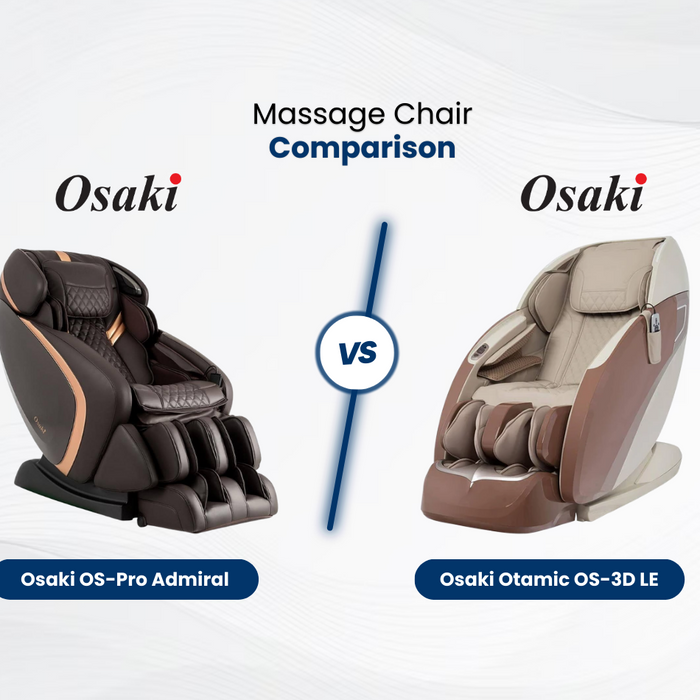 Learn about the differences and similarities between the Osaki OS-Pro Admiral and the Osaki OS-3D Otamic LE Massage Chairs. 
