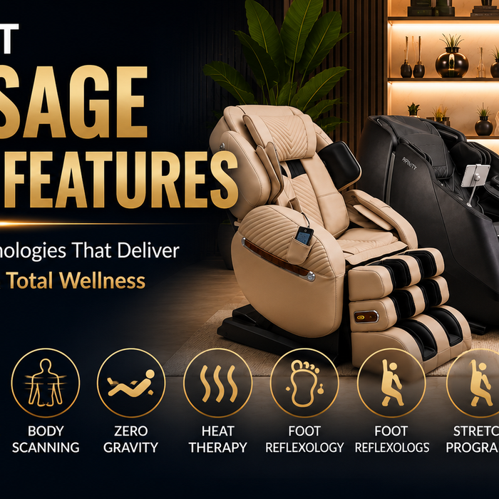 Luxury massage chairs showcasing the best massage chair features, including 4D rollers, dual-track technology, Zero Gravity recline, and body scanning.