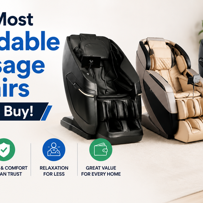 Thumbnail image displaying three budget-friendly massage chairs alongside a headline promoting affordable massage chair options.