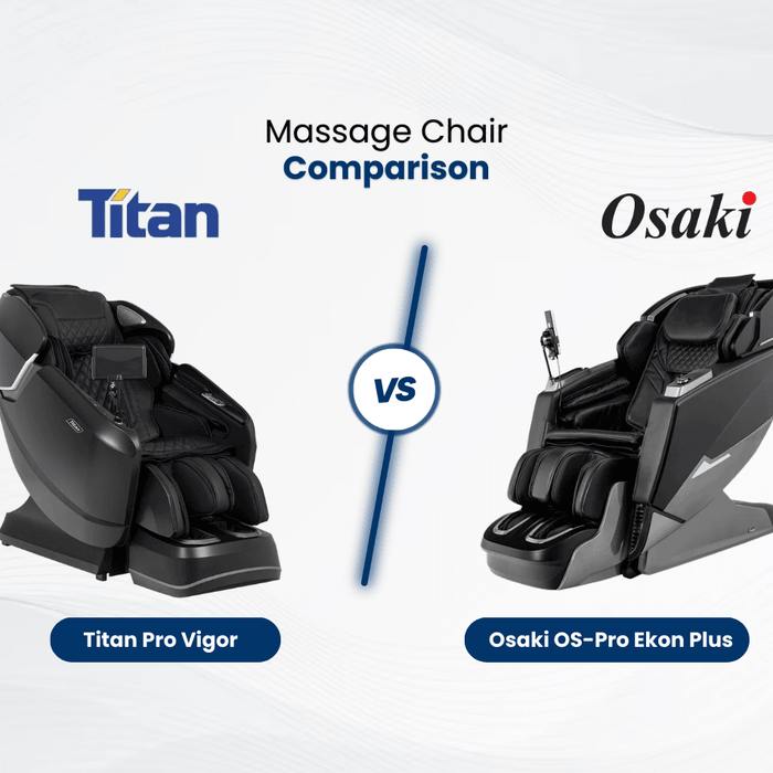 Learn about the differences and similarities between the Titan Pro Vigor and the Osaki OS-Pro Ekon Plus Massage Chairs. 
