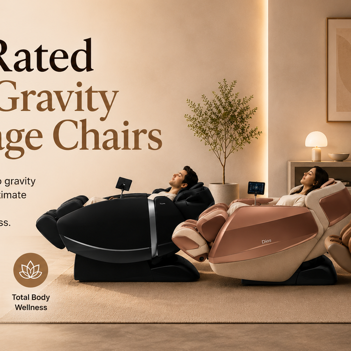 Thumbnail image for Top-Rated Zero Gravity Massage Chairs article featuring the Daiwa Supreme Hybrid X, Kahuna Dios Flexa, and Ceragem Pause M10 massage chairs.