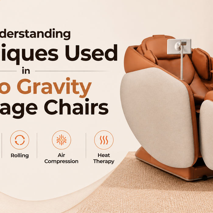 Guide to massage techniques used in zero gravity massage chairs with kneading, shiatsu, rolling, and heat therapy.