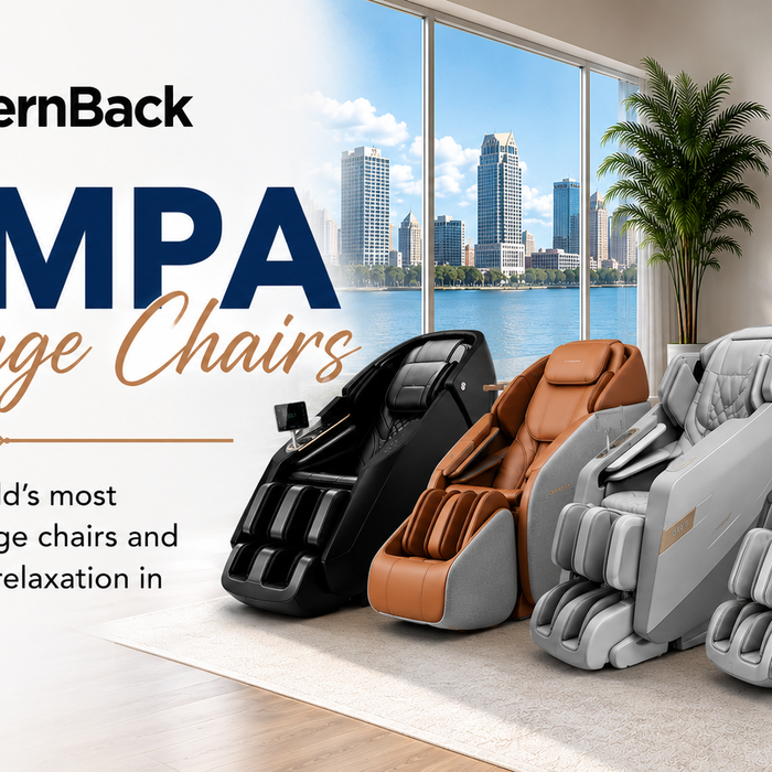 Tampa massage chairs at The Modern Back showcasing premium luxury massage chairs including Daiwa, Kahuna, Ceragem, and Luraco models available for hands-on testing.